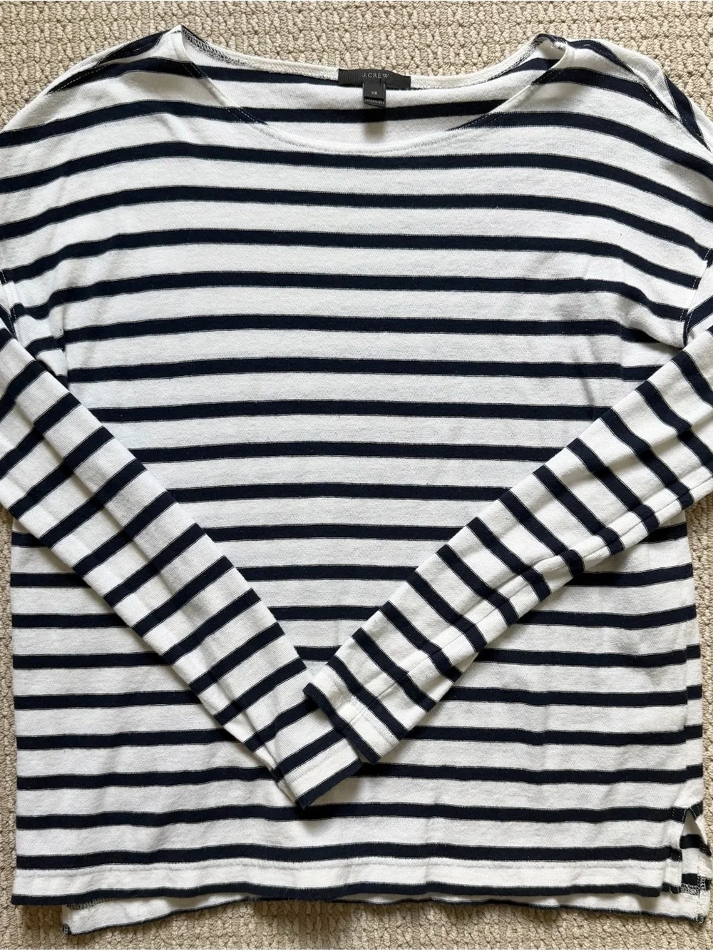 J. Crew Navy and White Striped Long-Sleeve Boatneck Top